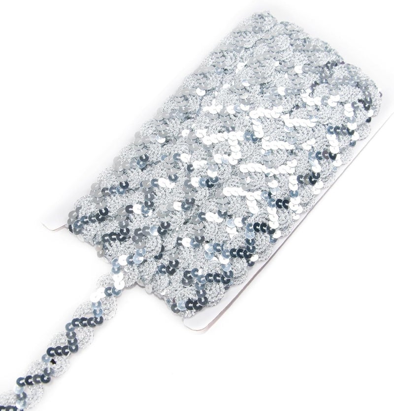 TACOLO 2 Rolls Sequin Ribbon Trim, 24 Yards Silver PVC Flat Sequin Strip for Sewing, Craft, Sports Events, Costume, Embellishments - Image 1